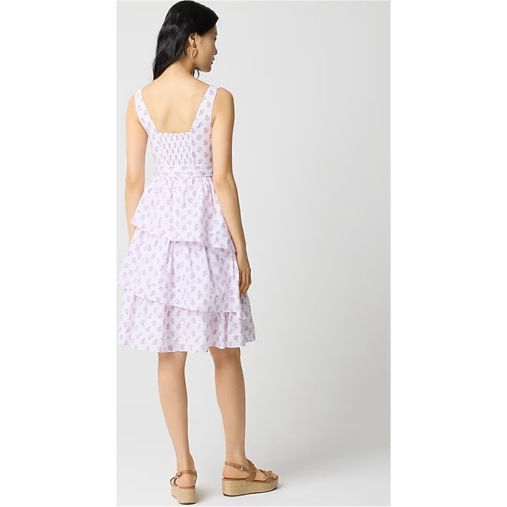 NEW J. Crew Sleeveless belted tiered midi dress white violet storm size 4 floral - Picture 4 of 12